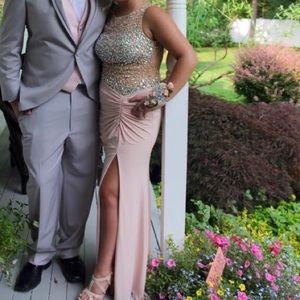 Pink a silver sparkly prom dress with slit